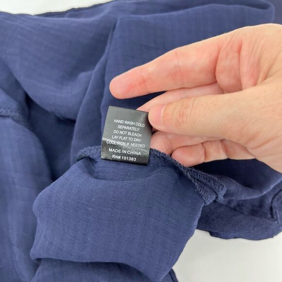 Current Air Polo Shirt Ribbed Knit Short Sleeve Crepe Collared Top Navy Blue M - Picture 5 of 9